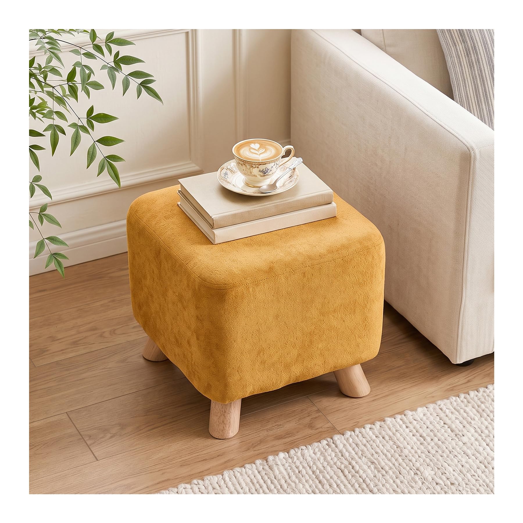 INMOZATA Footstool Chenille Upholstered Foot Stool