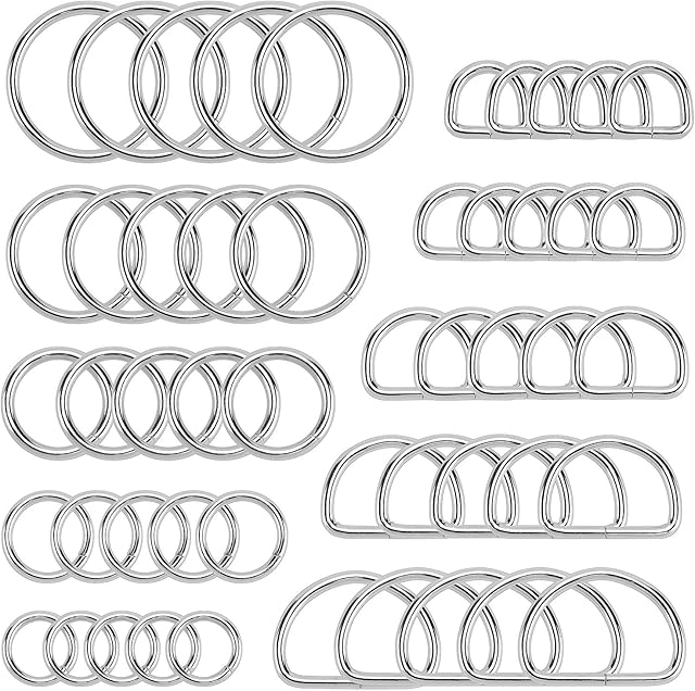 Hysagtek 50 pcs Metal O Ring and D Ring, Non-Welded Metal Rings Multi-Purpose Buckles for Bag Straps, Belts, Macrame, Pet Collar Leashes - Silver 15mm, 20mm, 25mm, 32mm, 38mm