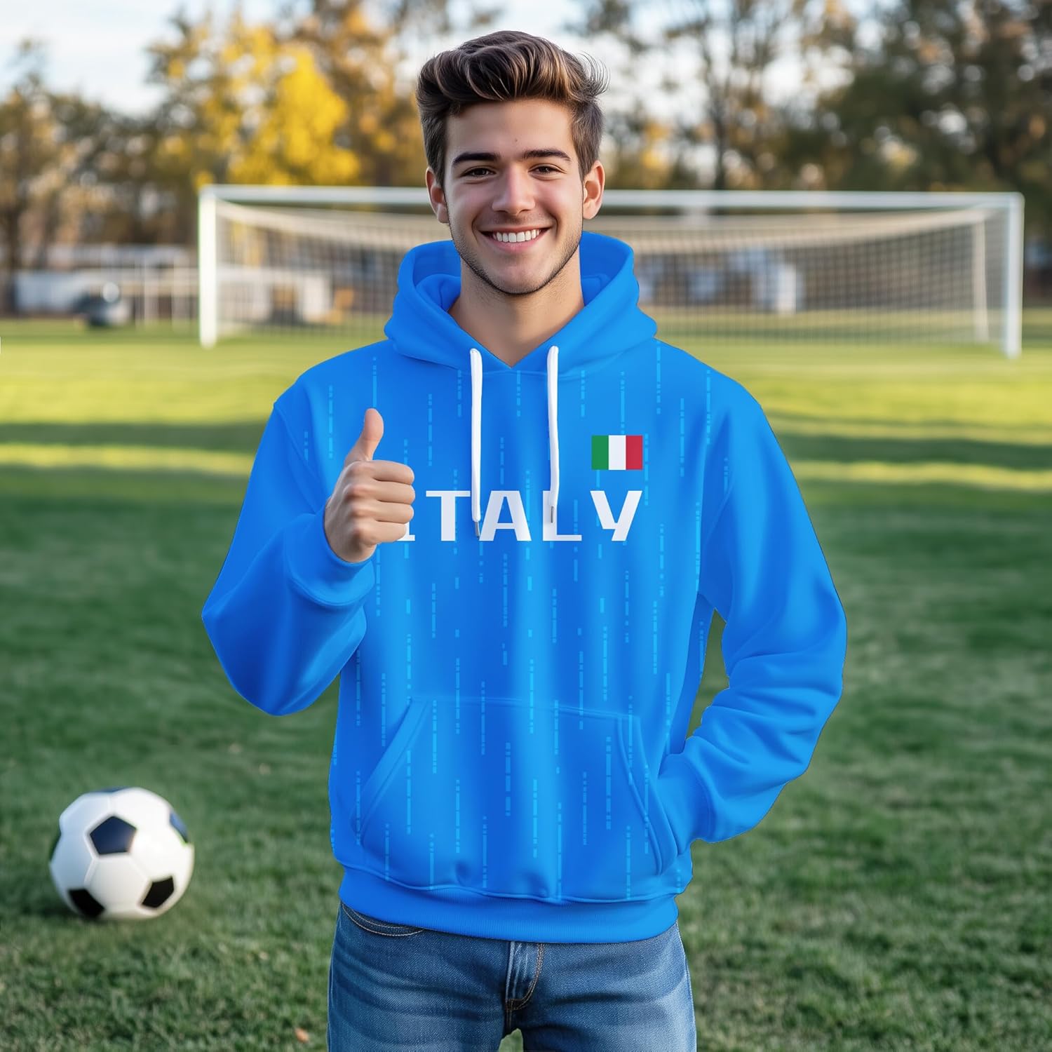 Soccer Pullover Hoodie Flag Sweatshirt Fashion Casual Print Gifts for Soccer Fans Men L
