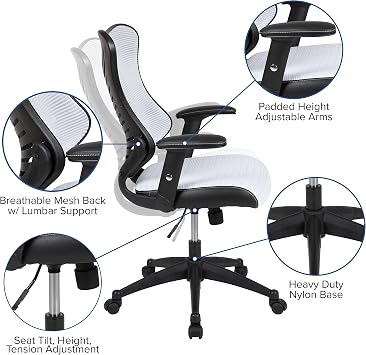 BizChair High Back Designer White Mesh Executive Ergonomic Office Chair - Adjustable Arms
