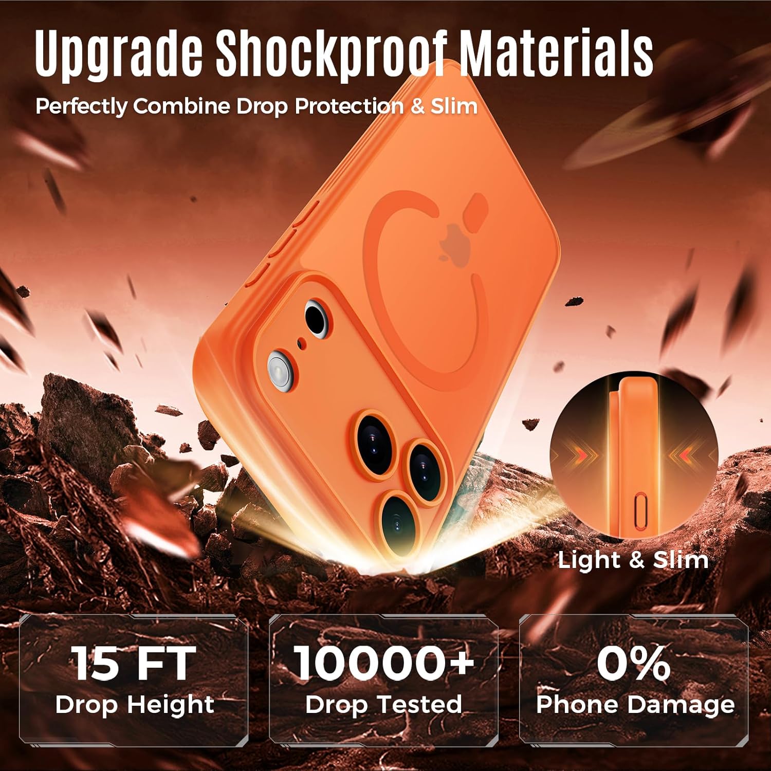 Designed for iPhone 17 Pro Max Case, Compatible with MagSafe, [Camera Protection] [15FT Military Drop Protection] Shockproof Translucent Matte Anti-Slip Phone Case, 6.9", Cosmic Orange