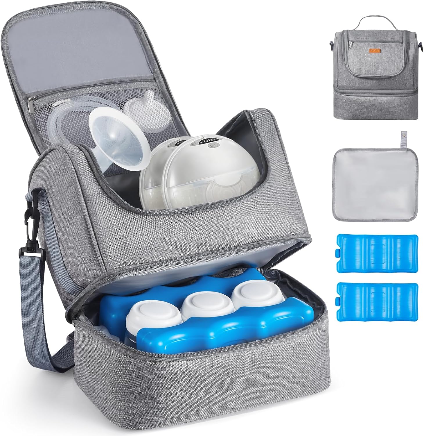 VEVOR Breast Pump Bag, Breast Feeding Bag with Ice Pack, Compatible with Momcozy, Medela & Elvie Pumps, Portable Pump Carrying Case for Breastmilk Storage, Work, Travel and Family Use, Grey