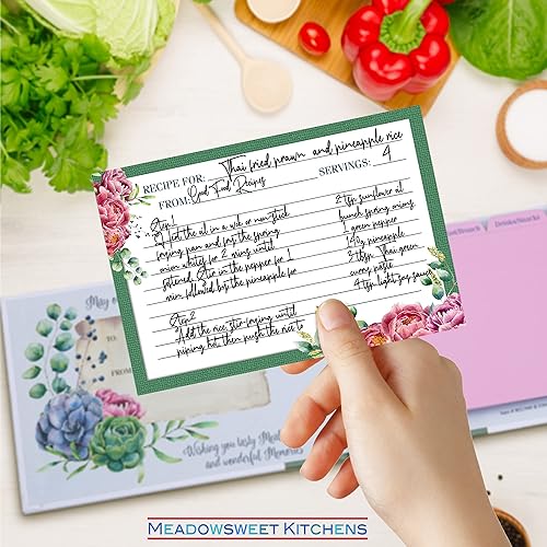 Miniatura 5 de Meadowsweet Kitchens Newlyweds - Carpeta de recetas para libro de cocina con 2 anillas, libro de cocina con 50 tarjetas de 4 x 6, 50 fundas