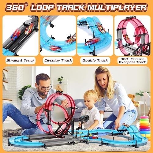 Miniatura 3 de AIQI Juegos de pista de carreras de autos de tragamonedas, pista de carreras eléctrica con 2 autos de ranura de alta velocidad y controladores de