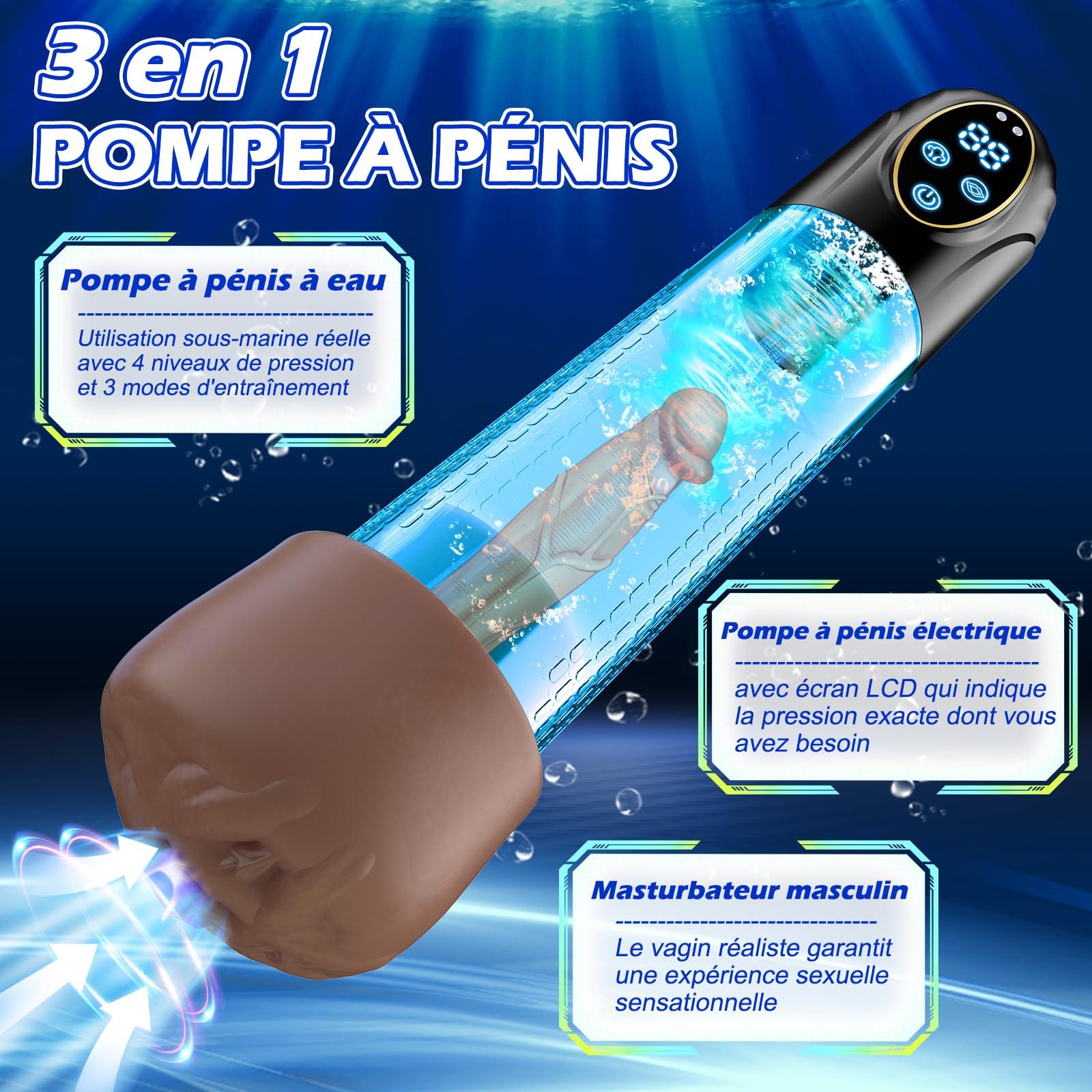 Pompe à Pénis Sextoyse Homme Sex-Masturbateurs masculins avec 6 D'aspiration& 6 Anneaux de pénis,Pompe à Pénis Vibromasseurs avec Vaginette Silicone & Affichage LED,Sex Toys Femme Menottes Sex Adulte