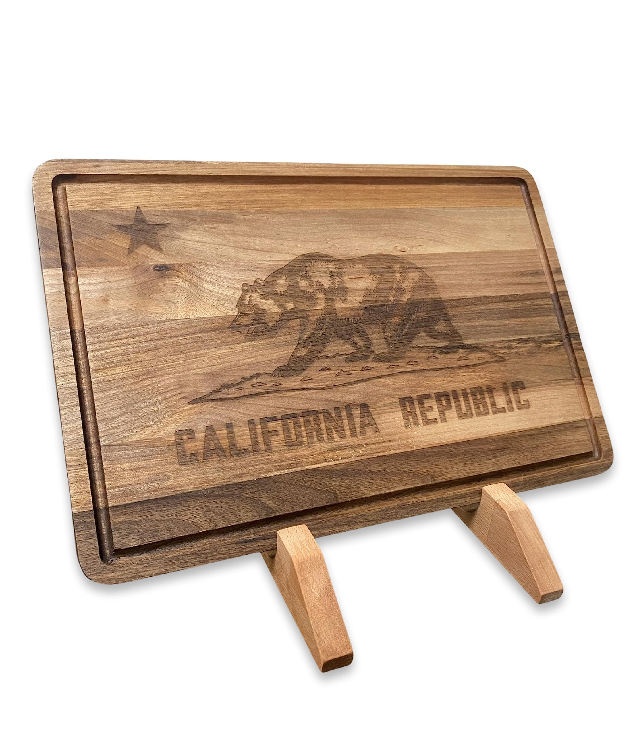 Cutting Board California State Flag Medium Walnut with Stand and Juice Groove