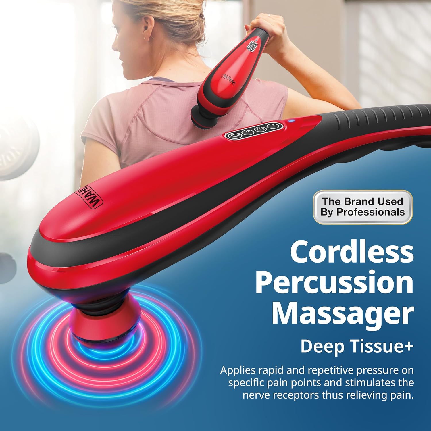 Wahl Cordless Lithium Ion Deep Tissue + Percussion Massager for Neck and Shoulder Pain, Massage Tool with 5 Modes & Attachments that Provide Joint and Sciatica Pain Relief, FSA Eligible – 3025692
