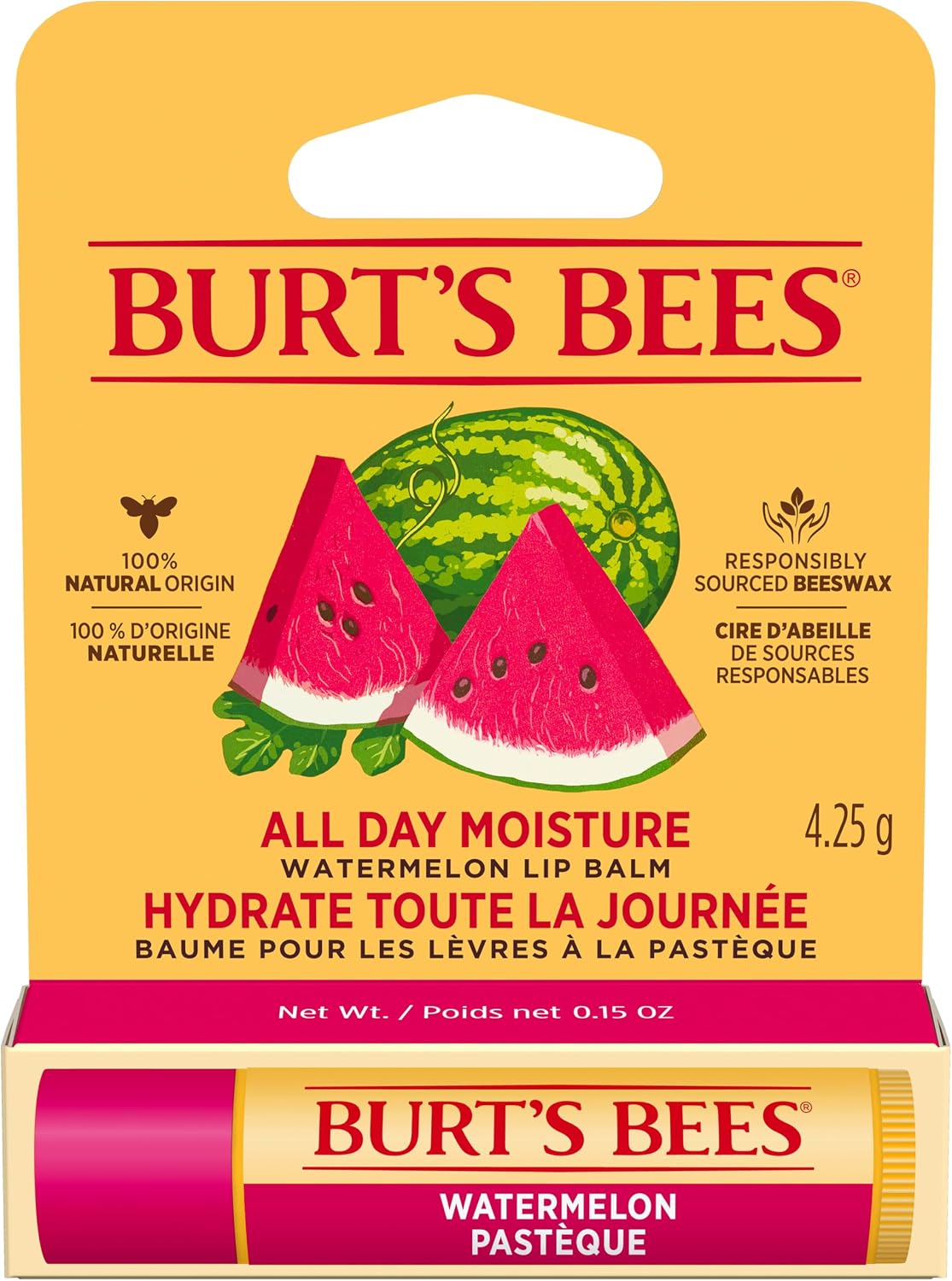 Burt's Bees 100% Natural Moisturizing Lip Balm, Watermelon - 1 Tube, 1 Count