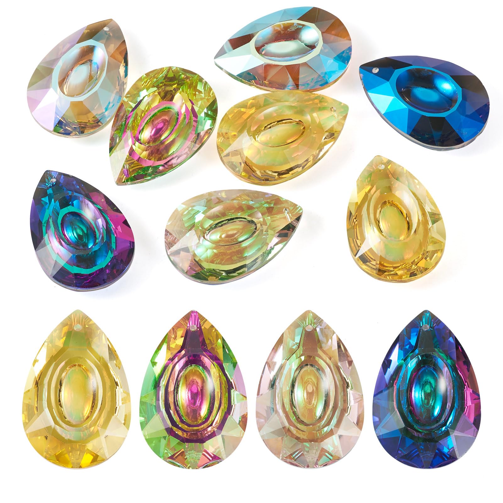 Spritewelry 8Pcs Teardrop Faceted Glass Beads Top Drilled Teardrop Charms 4 Colors Hanging Crystals Chandelier Prisms Pendants for Jewelry Making DIY Lamp Suncatcher Decor — image 1