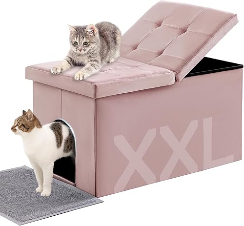 MEEXPAWS Mueble Caja de Arena para Gatos Oculta Extra Grande, Tapa con Diseño de Elevación Banco de Baño para Gatos de Terciopelo Gabinete de