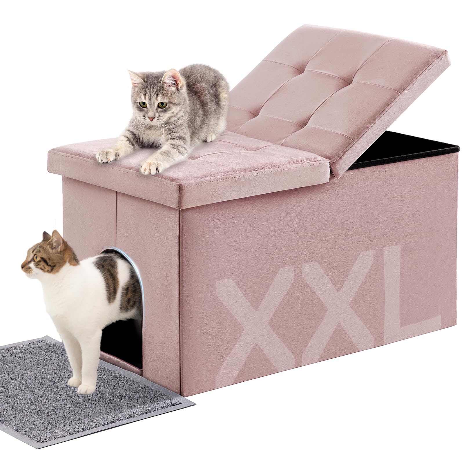 MEEXPAWS Cat Litter Box Enclosure Furniture Hidden Extra Large, Lift Design Lid Velvet Cat Washroom Bench Storage Cabinet | 35.4x19.7x19.7 in | Dog Proof|Urine Proof Inside|Quick Assembly| Easy Clean