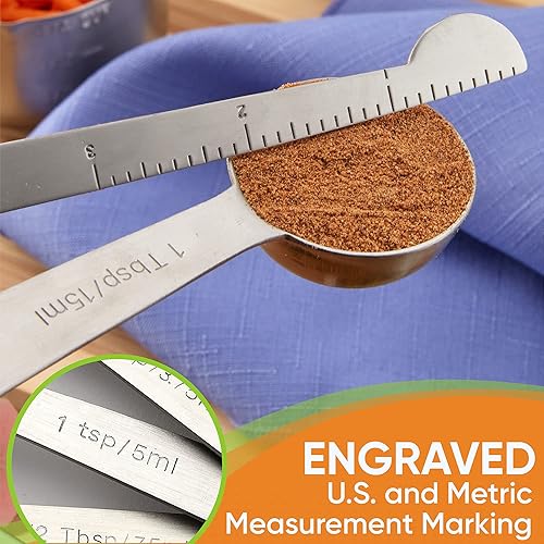 Miniatura 7 de Spring Chef Juego de 15 tazas y cucharas medidoras de acero inoxidable con nivelador, juego de cucharas medidoras de metal métrico de cocina y tazas