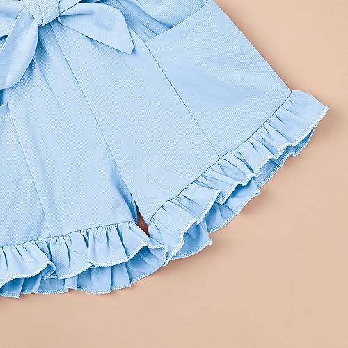 Vista 8 de KAFIREN Ropa para niña pequeña, con correa ajustable, sin mangas, de una pieza, con volantes, para verano, con bolsillo, de 6 meses a 5T