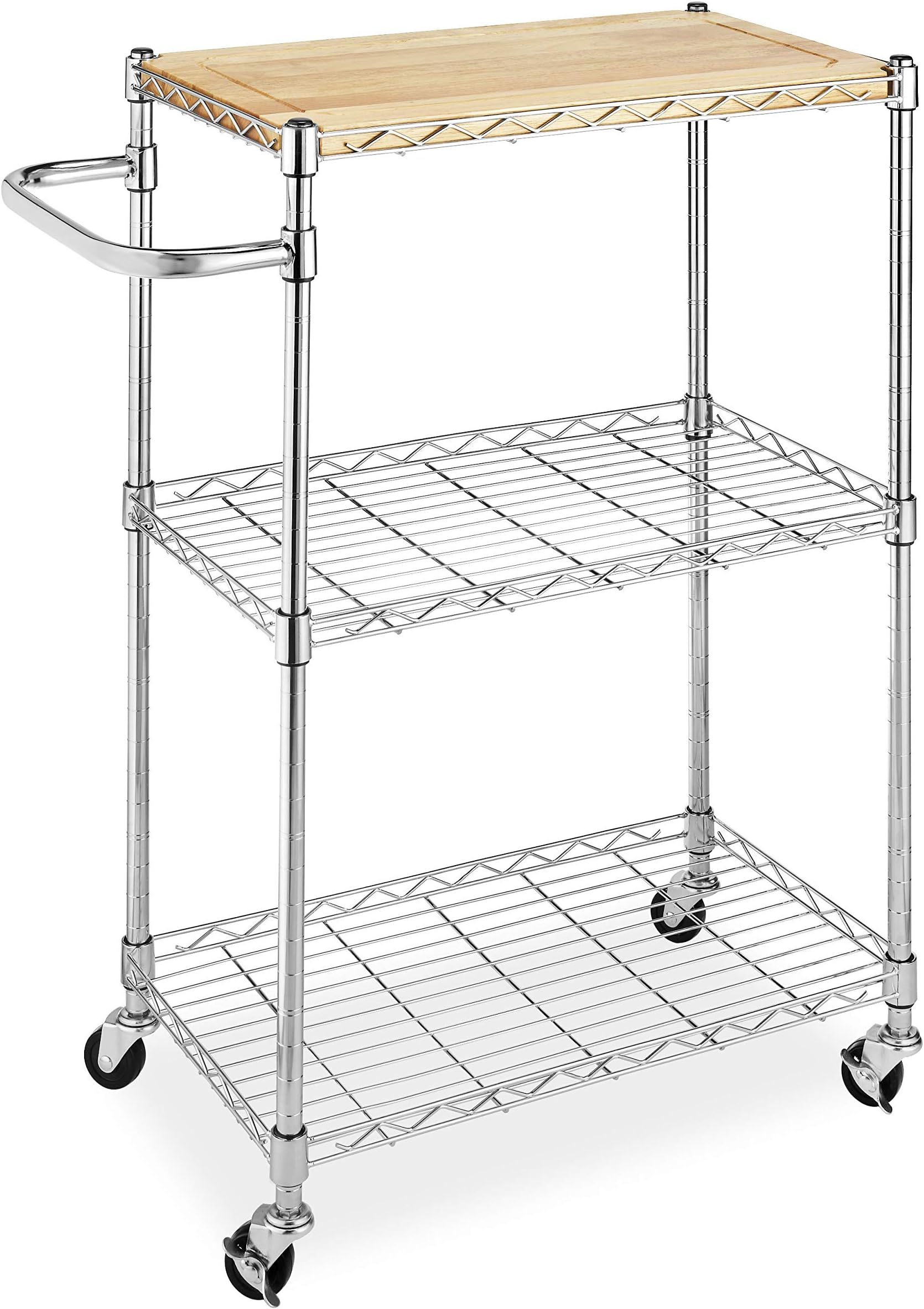 Whitmor Supreme Kitchen and Microwave Cart Wood & Chrome 13.25 x 27.5 x 33.5 inches