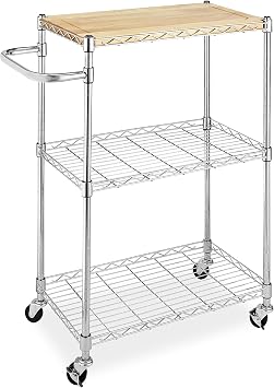 Whitmor Supreme Kitchen and Microwave Cart Wood & Chrome 13.25 x 27.5 x 33.5 inches
