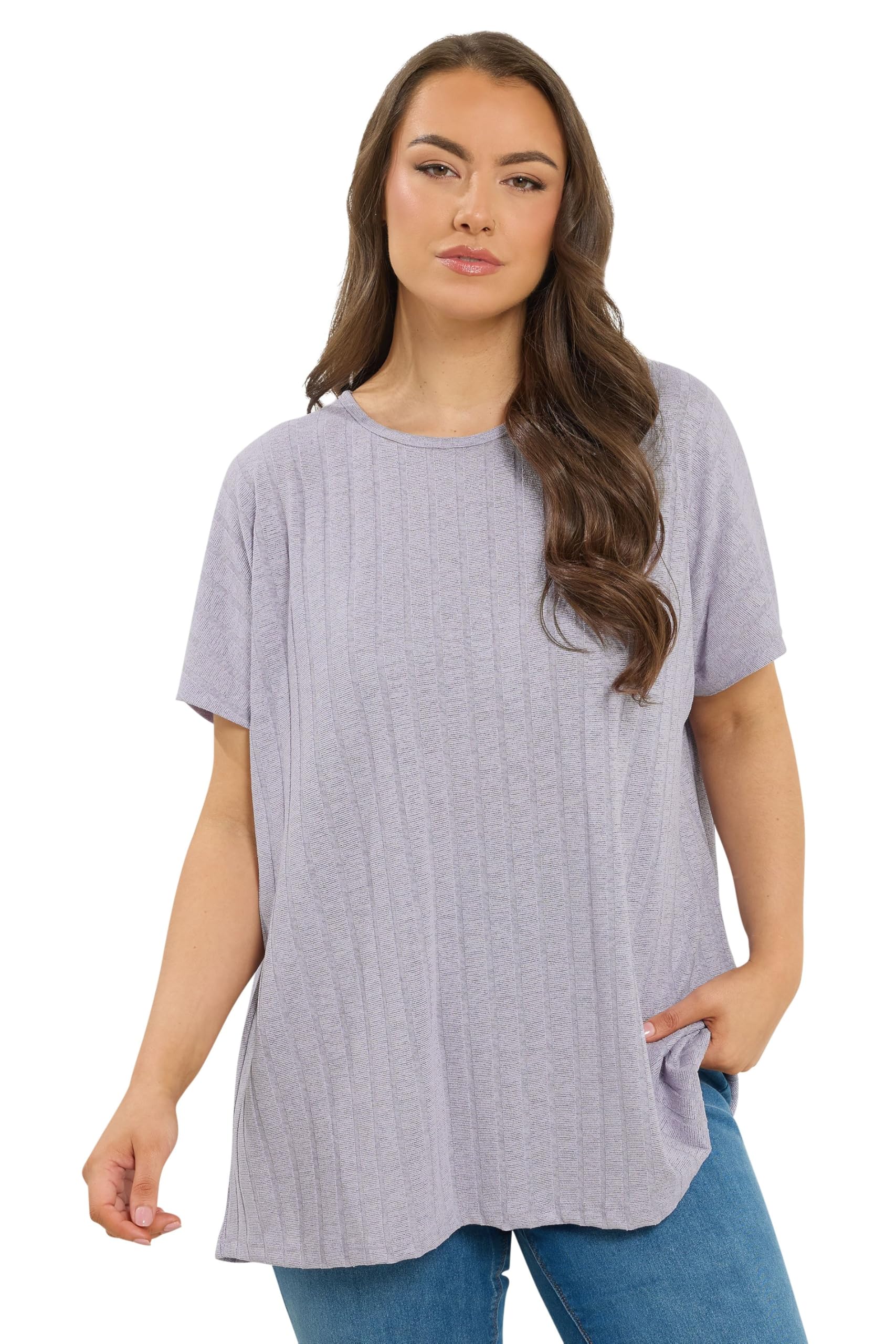Yours Curve Lilac Purple Ribbed Swing T-Shirt - Women's - Plus Size Curve