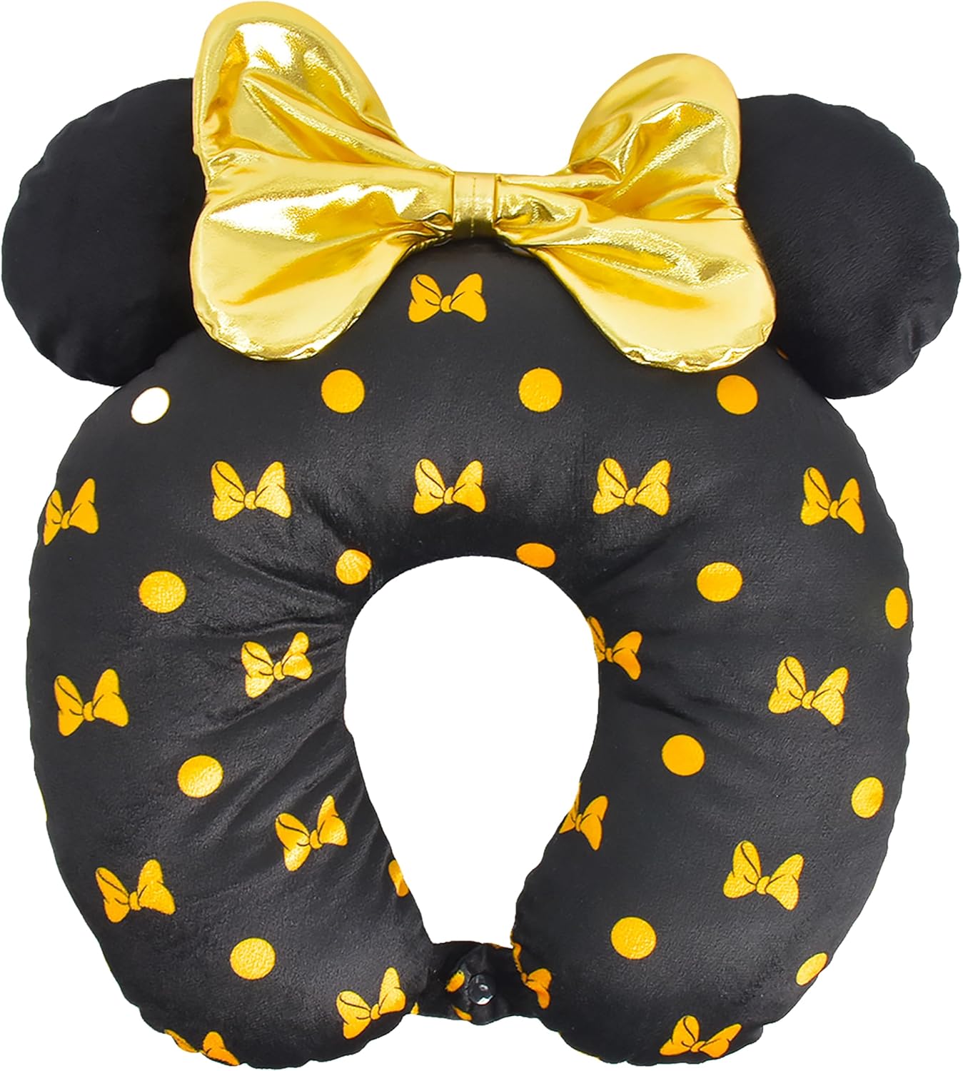 FUL Disney Minnie Mouse Travel Neck Pillow with 3D Ears and Bow for Airplane, Car and Office Comfortable and Breathable, Black/Yellow