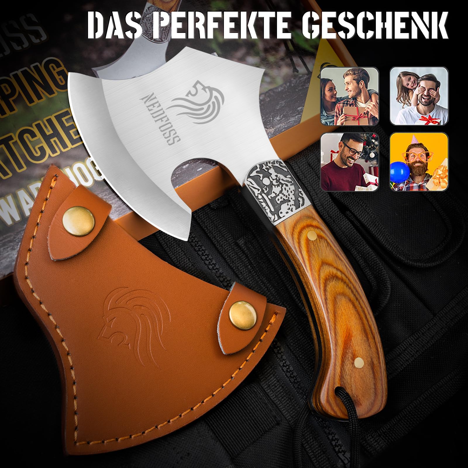 Beil,Pequeño hacha con vaina, hacha de camping de una sola pieza de acero, mini hacha con mango G10, hacha multiusos para exteriores, hacha universal, 25 cm, con recubrimiento especial