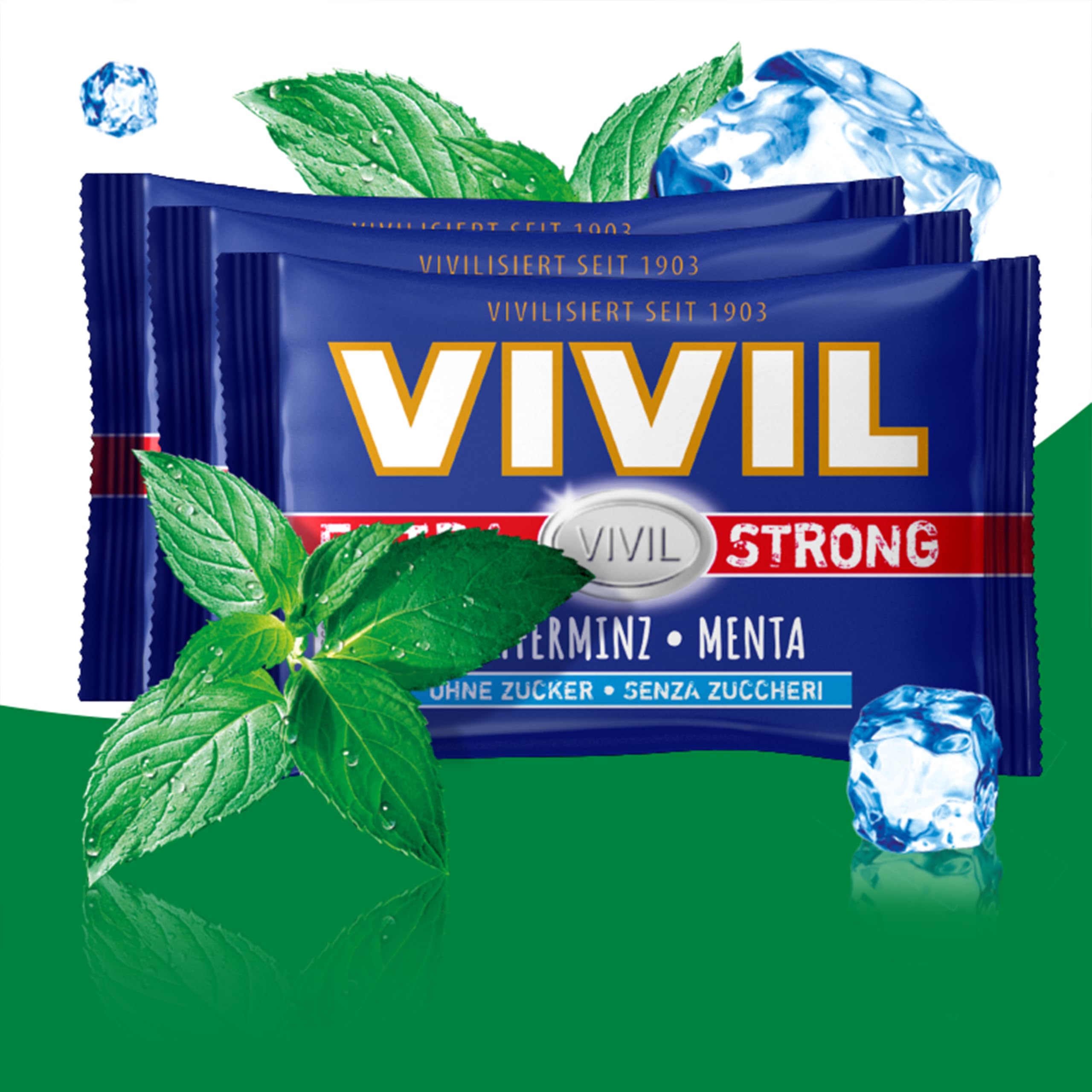 VIVIL Extra Strong Pfefferminz, 26 x 3er Pack, extra starke Pastillen mit Pfefferminzgeschmack, zuckerfrei & vegan, 78 x 25g