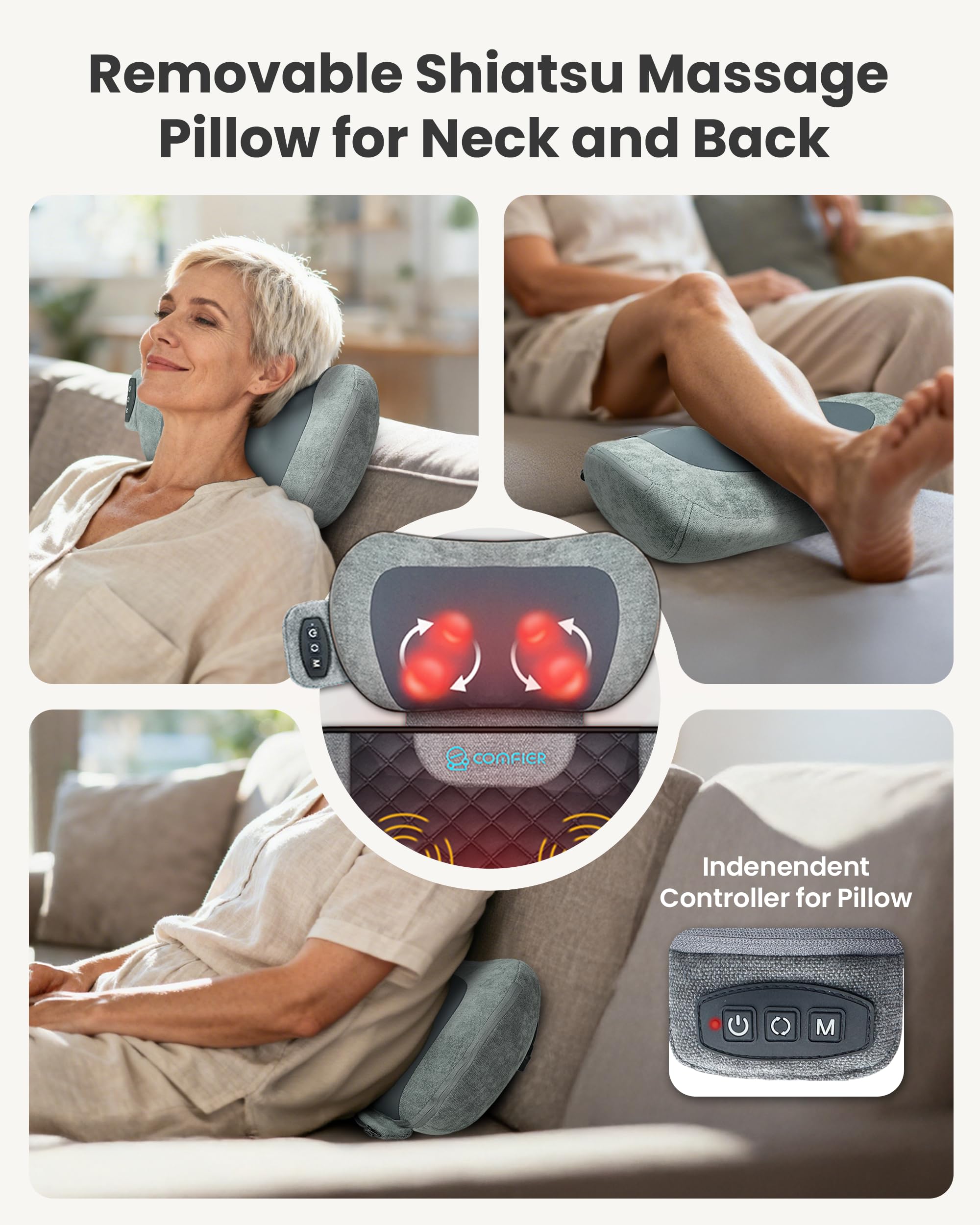 COMFIER Elektrische Massagematte mit Shiatsu-Nackenmassagegerät | 10 Motoren, 5 Programme & 2 Wärmestufen für Ganzkörpermassage, faltbar für Sofa, Büro und Zuhause, Geschenk | 10 Motoren, 5 Programme & 2 Wärmestufen für Ganzkörpermassage, faltbar für Sofa