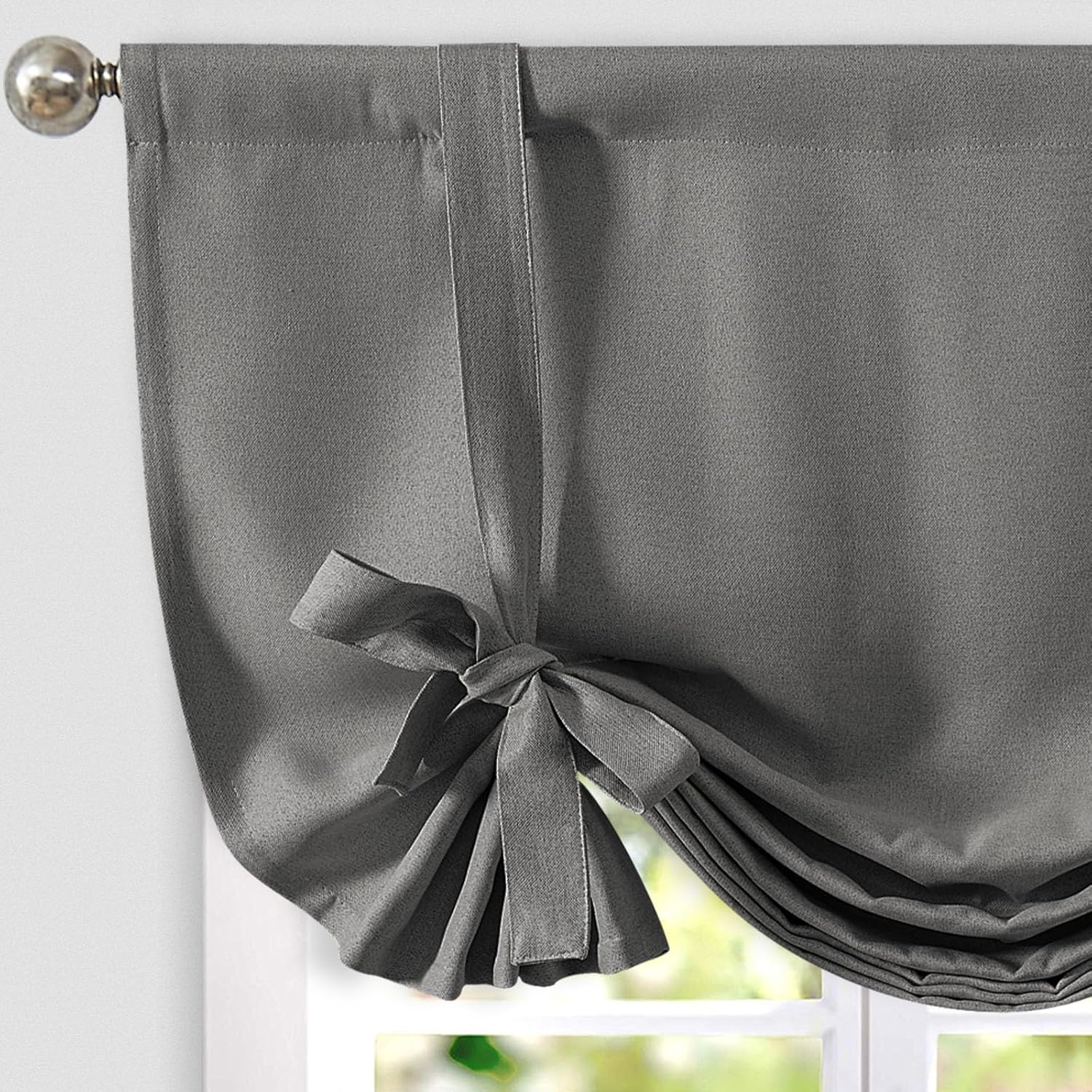 jinchan Tie Up Valance Curtain Kitchen Valance for Windows Faux Linen Textured Room Darkening Rod Pocket for Living Room 54 Inch Adjustable Tie-up Shade Window Treatment 1 Panel Grey 42"W x 54"L (Pack of 1) Faux Linen | Grey