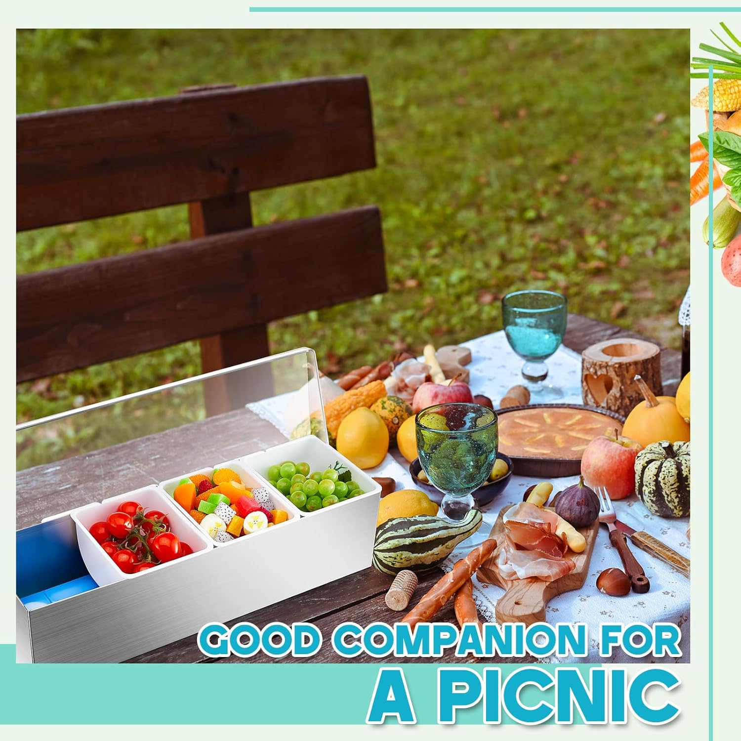 Mifoci 1 Pack Stainless Steel Chilled Condiment Server 4 Removable Slot Toppings Containers with Lid and Bottom Ice Bar Garnish Tray with 9 Silverwares 4 Ice Boxes for Christmas Party, Events and Bar - Image 7