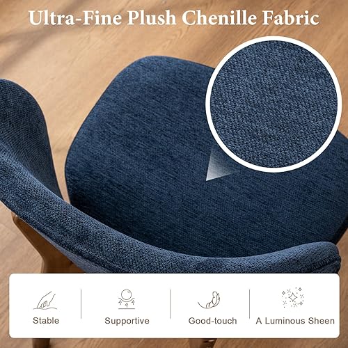 Miniatura 7 de YOUNUOKE Silla de comedor tapizada, moderna silla de comedor de tela de chenilla con patas de madera, respaldo ancho y cómodas sillas laterales para