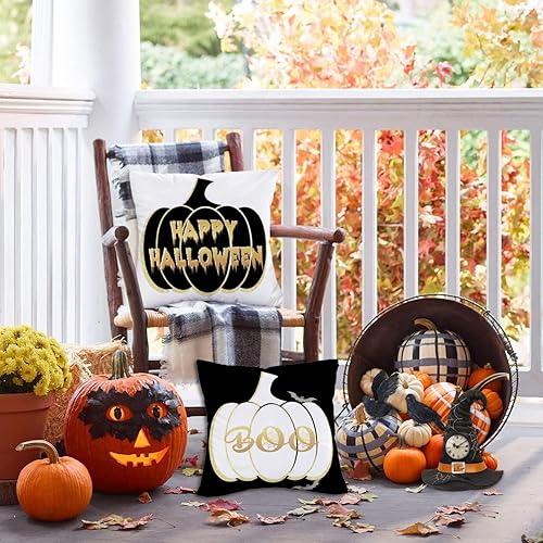 Miniatura 3 de Fundas de almohada negras de Halloween Boo de 16 x 16 pulgadas, funda de almohada decorativa cuadrada de 31 de octubre, fundas de almohada suaves