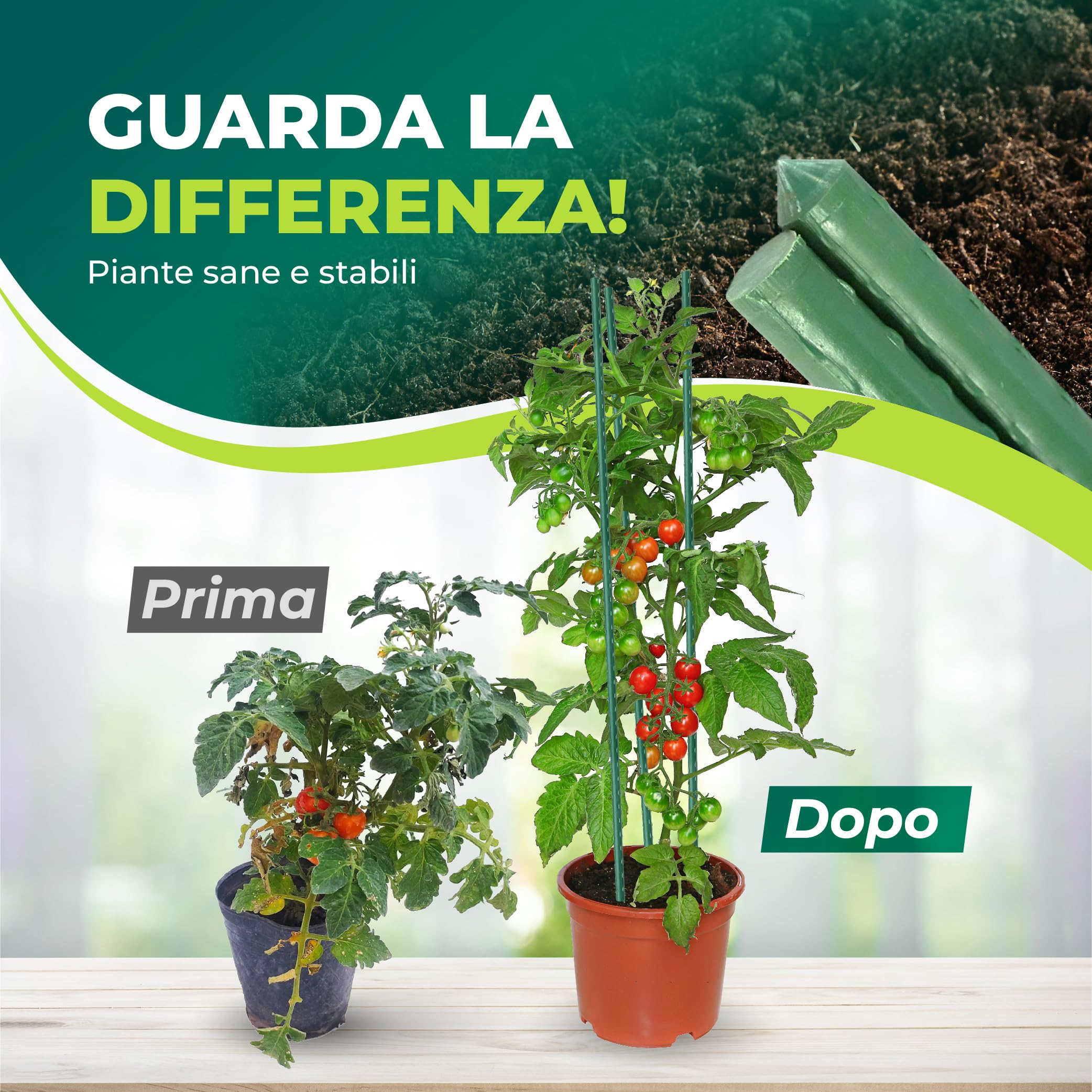 Control Garden - Confezione da 30 tutori in acciaio plastificato per piante, altezza 180 cm, diametro 10 mm, aste per la crescita delle piante, adatto per interni ed esterni