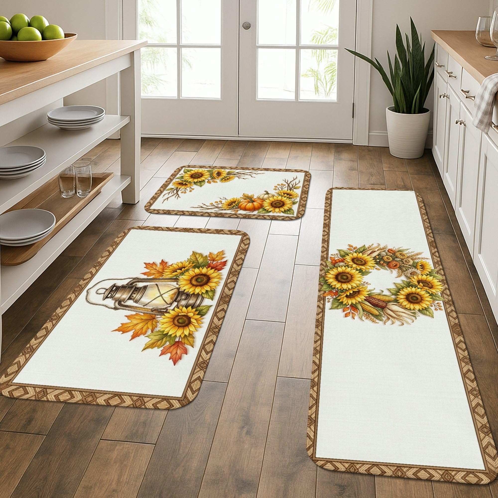 Tapis de cuisine rustiques tournesol lot de 3 tapis lavables jaune automne