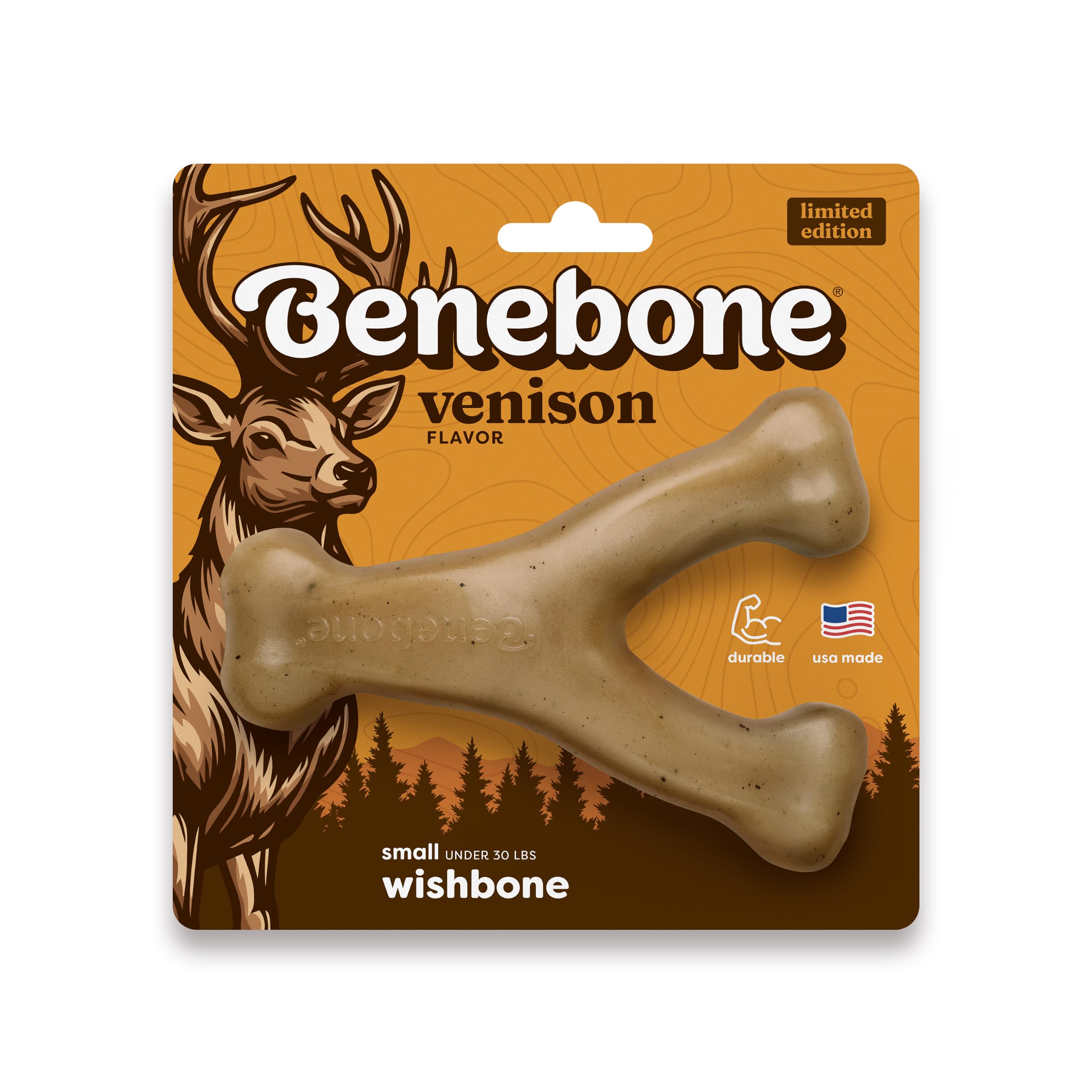 Benebone Wishbone Dog Chew Toy for Aggressive Chewers, Venison, Small