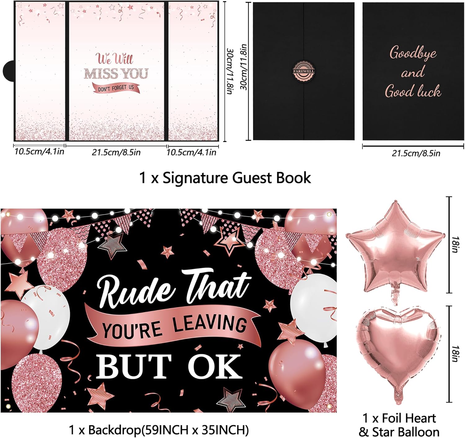 Holkcog Rude That You'Re Leaving But Ok Banner, Farewell Party Decorations for Women, Going Away Gifts Signing Guestbooks Cards With Black Pink Glitter Perfect for Office Coworker Goodbye Party Decor