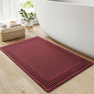 RESARE Waffle Bath Mat for Bathroom Non Slip Bathroom Rugs 24"x36" Dark Red