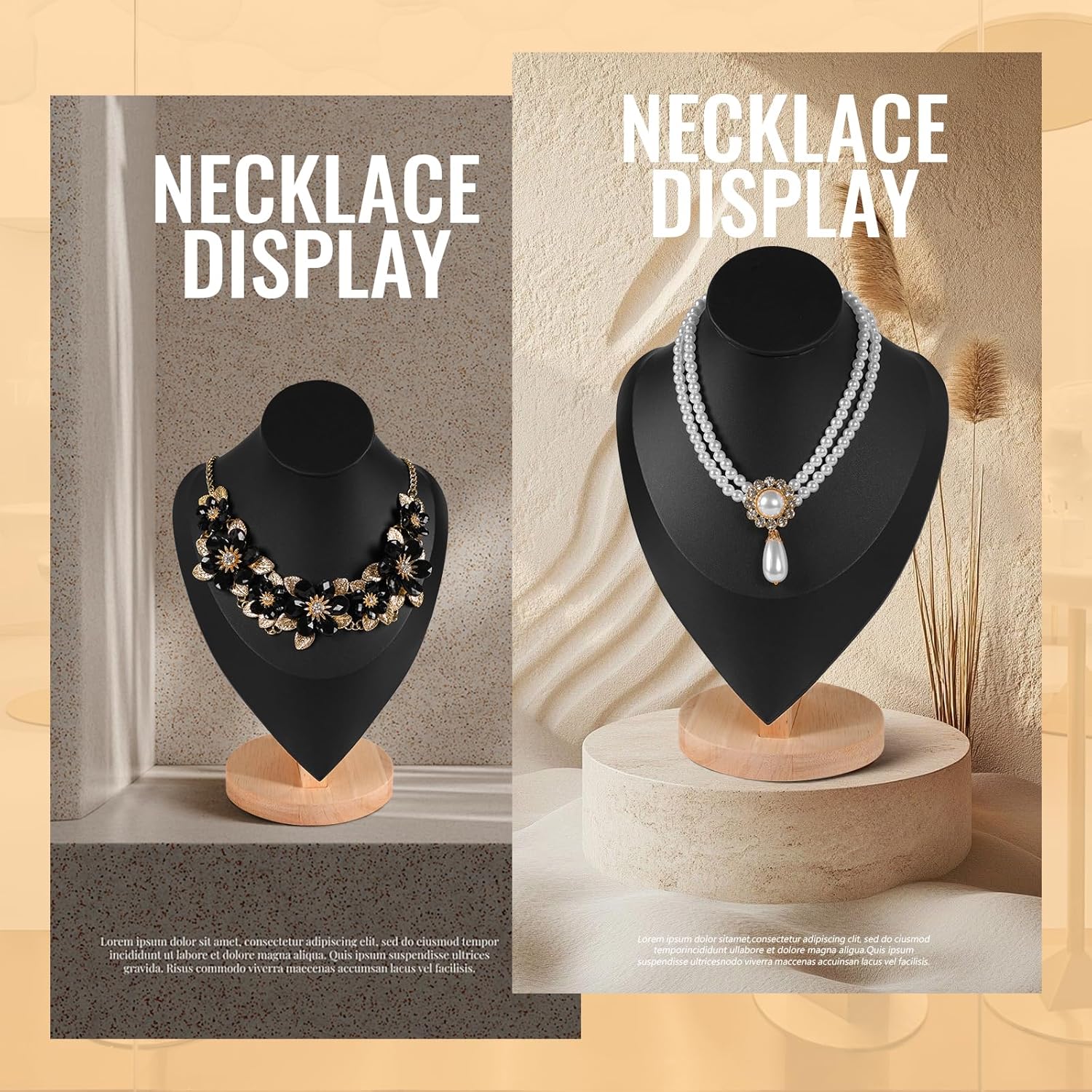 Necklace Display Stand Bamboo Jewelry Bust Display Stands Necklace Bust for Selling for Vendors (Black, 9.2 * 6.1 Inch) - Image 7