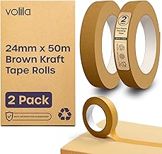 volila Nastro Imballaggio Marrone - 2x Rotoli Di Nastro Di Carta Marrone - Nastro Adesivo Pacchi Kraft Resistente Per Traslochi, Nastro Per Cornici E Imballaggio Pacchi (24mm x 50m)