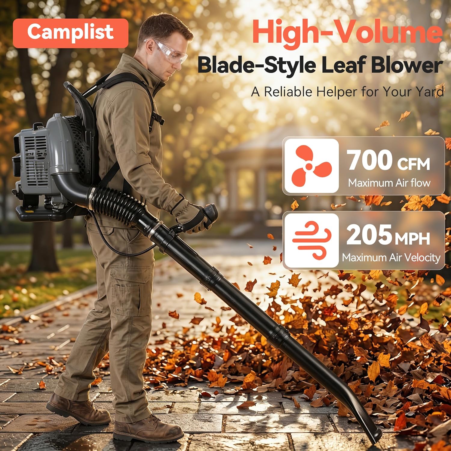 63cc Gas Power Leaf Blower, 2-Stroke Backpack Blower with 205 MPH 700 CFM, Adjustable Speed, Ergonomic Design, Cruise Control for Lawn Care, Yard Cleanup and Debris Removal