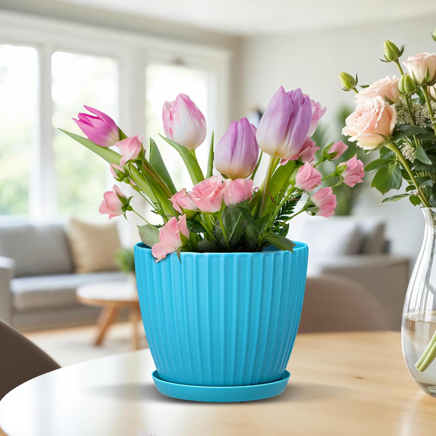 Multicolor 6-Inch Plant Pots with Drainage & Saucers 24 Pack, Indoor & Outdoor Planters for Houseplants, Herbs, and Flowers, Durable & Weatherproof Material, Stackable, Lightweight, Minimalist Design