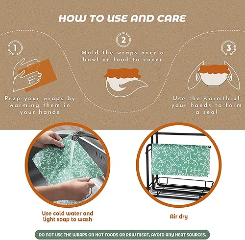 Miniatura 6 de Akeeko Envolturas de alimentos reutilizables con cera de abejas surtidas 9 paquetes  Envolturas reutilizables ecológicas, biodegradables, cero