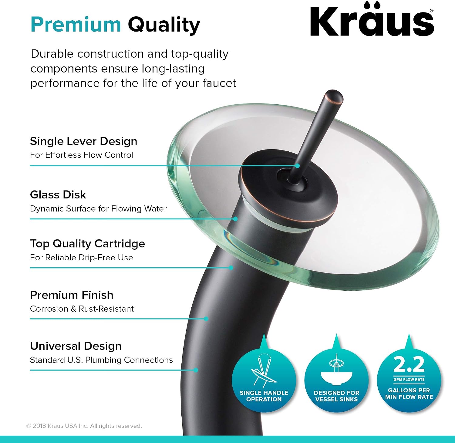 KRAUS Tall Waterfall Bathroom Faucet for Vessel Sink with Clear Glass Disk and Pop-Up Drain, Oil Rubbed Bronze KGW-1700-PU-10ORB-CL