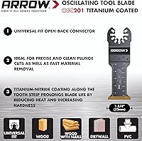 Vista 1 de Arrow OSC201-1 Cuchillas oscilantes bimetálicas con revestimiento de titanio para metal (no ferroso), madera, madera con clavos, PVC, paneles