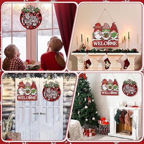 Miniatura 7 de Thyle 2 letreros de bienvenida de Navidad para puerta delantera, gnomo de madera, decoraciones de Navidad para interiores y exteriores, hogar,