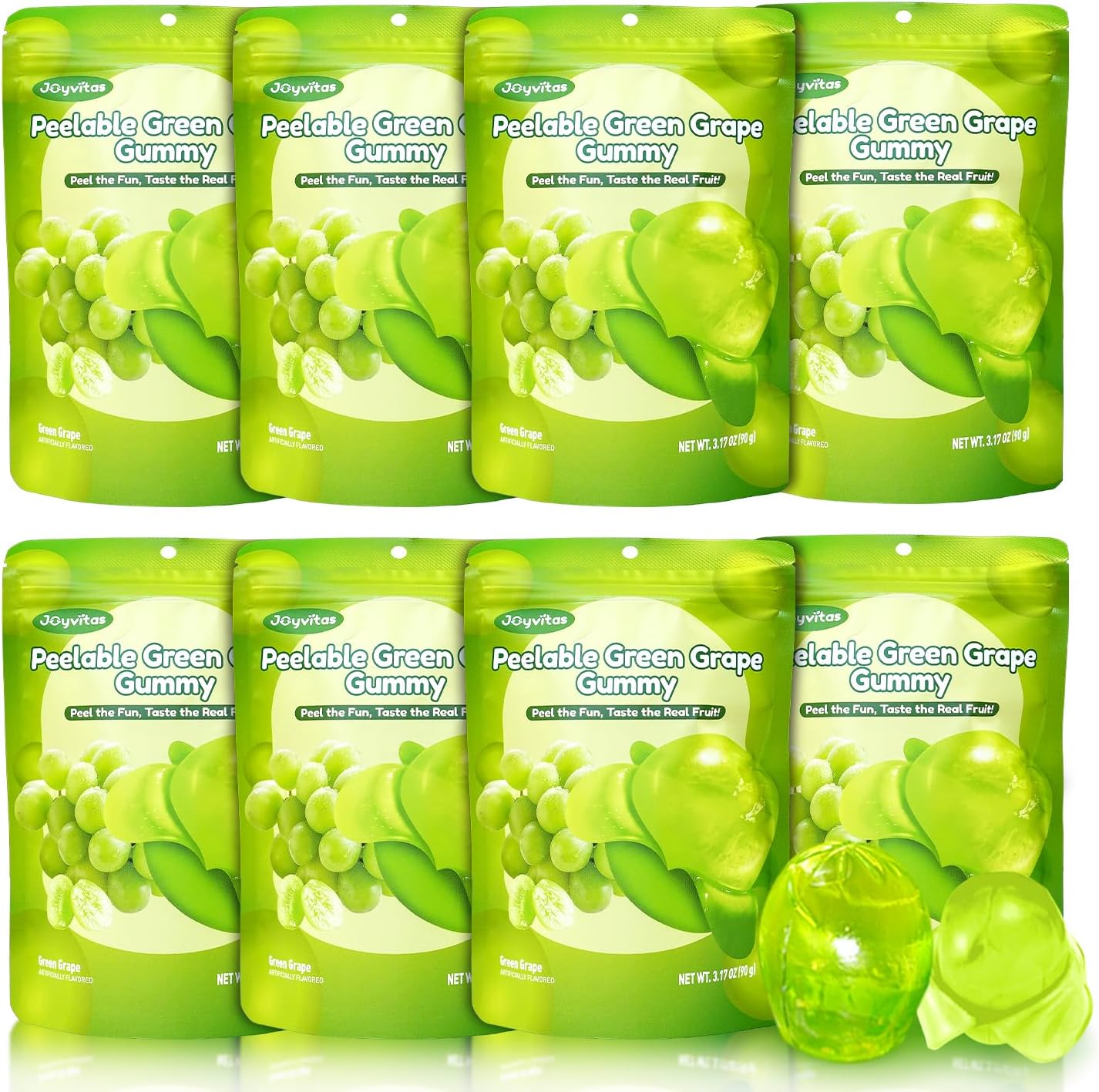 Christmas Peelable Gummy Grape Candy – Individually Wrapped Tropical Peeling Gummies Variety Pack, Low Sugar & Low Calorie, Perfect Stocking Stuffers & Christmas Gifts, Resealable Snacks (Pack of 8, 25.4oz, Green Grape)