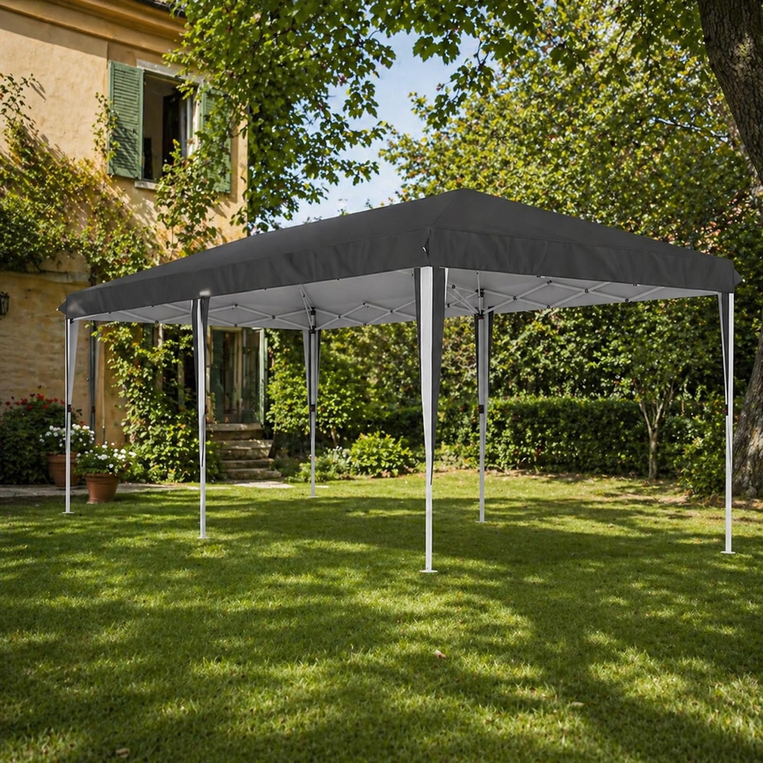 Gazebo Con Pareti Laterali Finestre E Porte Removibili Pieghevole Impermeabile Altezza Regolabile Struttura Pop Up Resistente In Metallo Pergolato Per Giardino Eventi Feste E Catering 3x6 Metri Nero