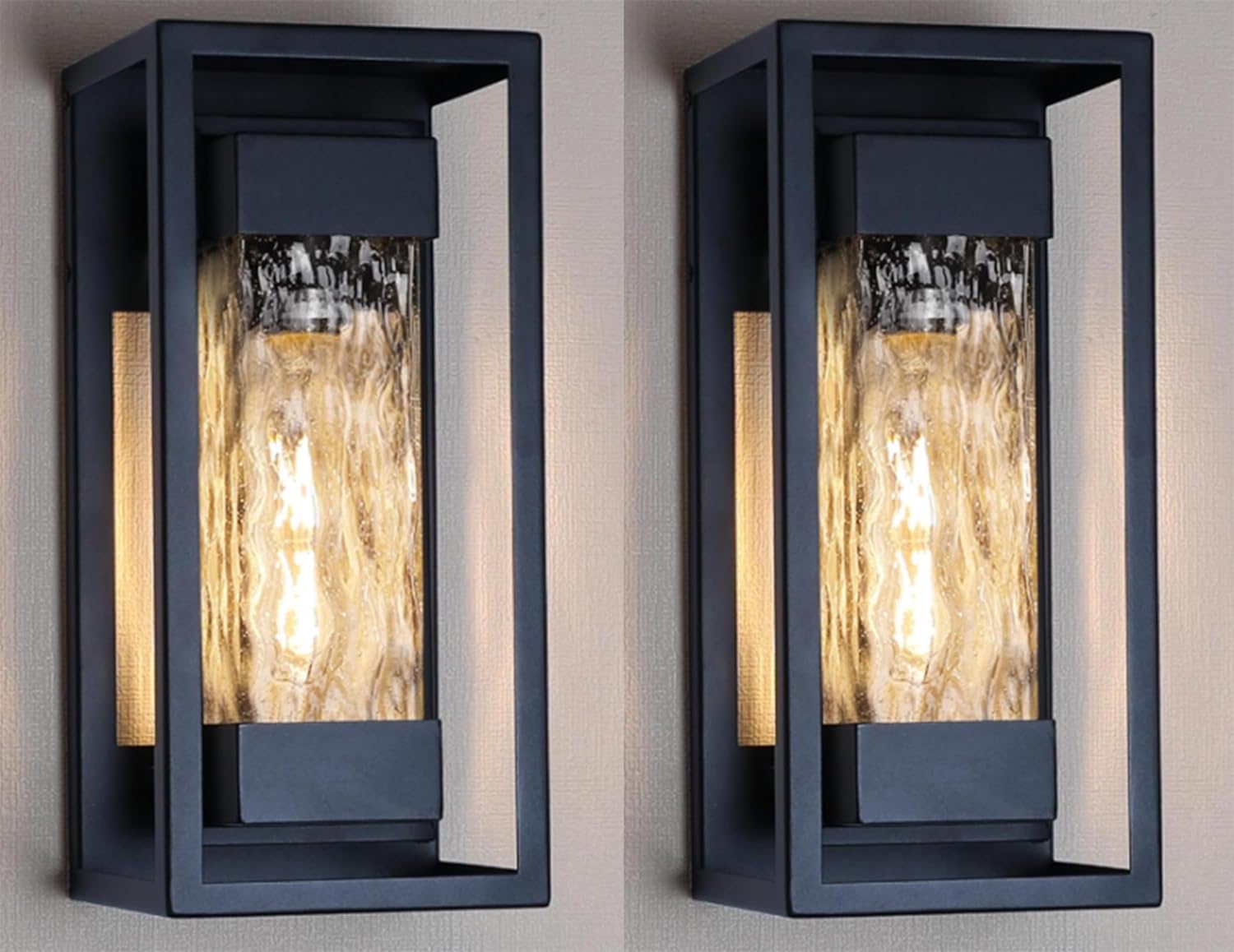 PARTPHONER Modern Outdoor Light Fixtures Dusk to Dawn Outdoor Lighting 2 Pack, 15" Exterior Wall Sconce Waterproof Porch Light, Outside Light for House with Water Glass for Garage Doorway