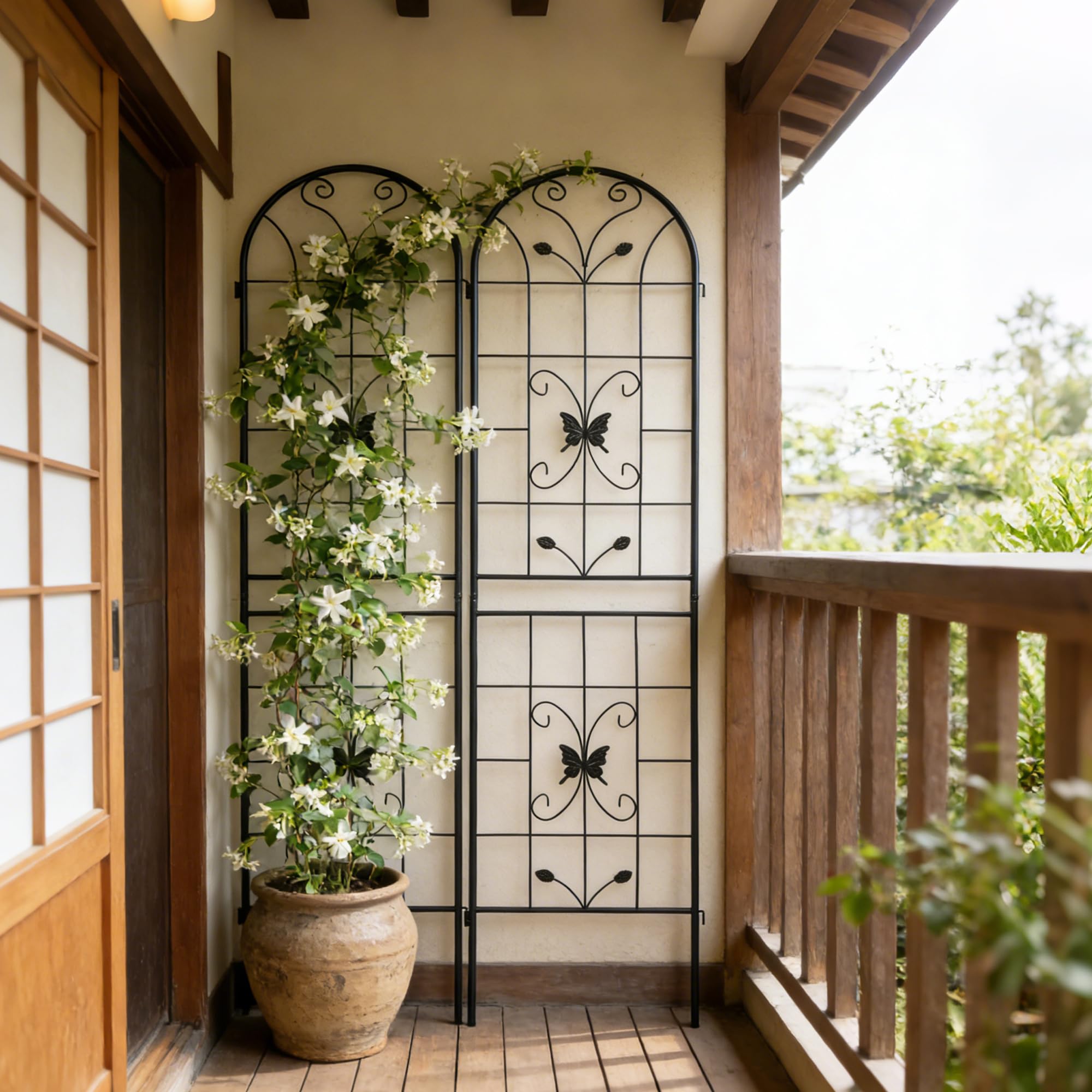 Rankgitter aus Metall 2er / 4er Set, 220 x 50 cm, Pflanzenstütze für Kletterpflanzen und Rosen, Rankgitter für Garten, Balkon, Terrasse und Innenbereich, Schwarz (2er Set)