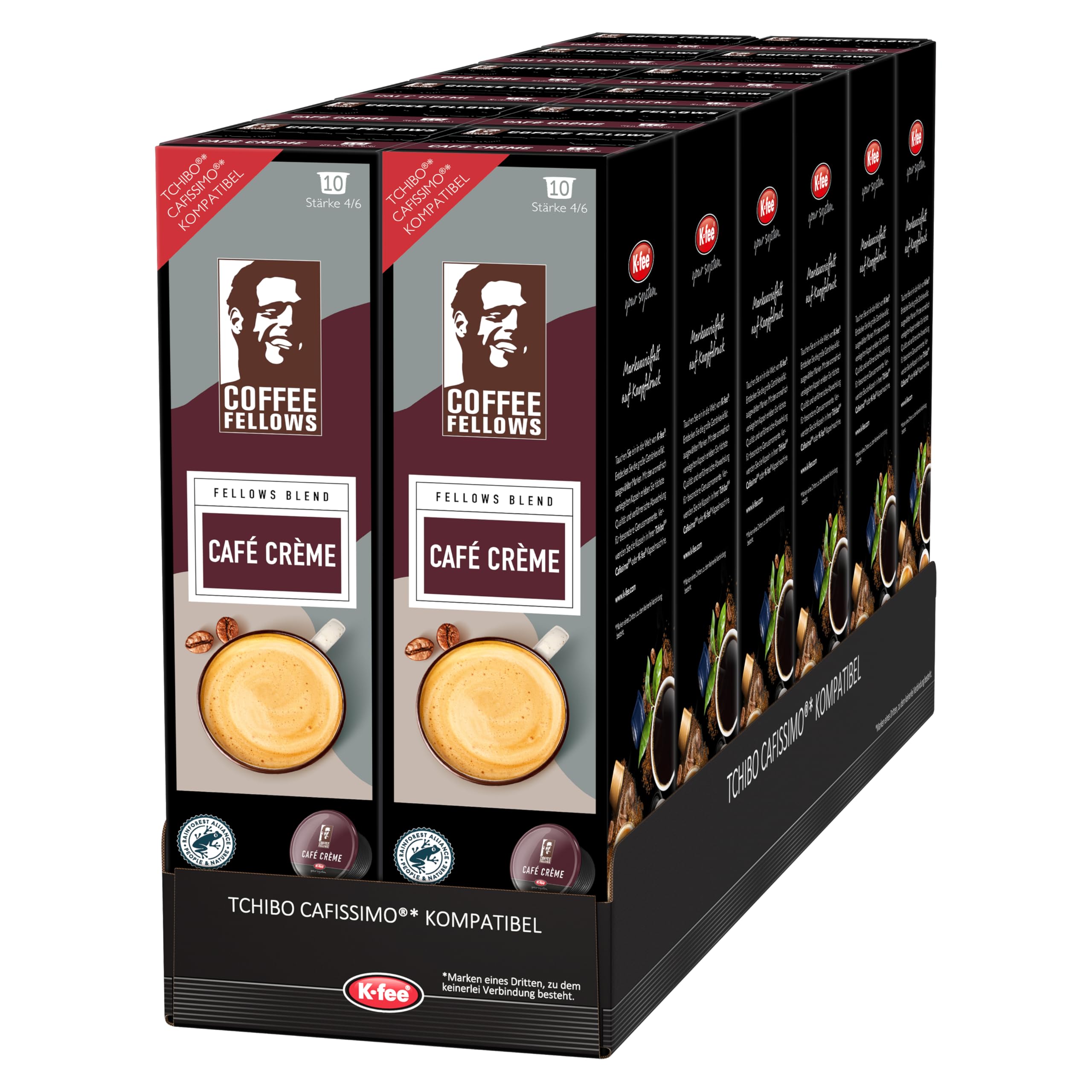 Coffee Fellows Cafe Creme Kapsułki Kawy, Kawa, 120 kapsułek (12 x 75 g) kompatybilne z Tchibo Cafissimo(R) | Kompatybilny z K-fee, EXPRESSI* & Tchibo Cafissimo* | czekoladowo-orzechowy