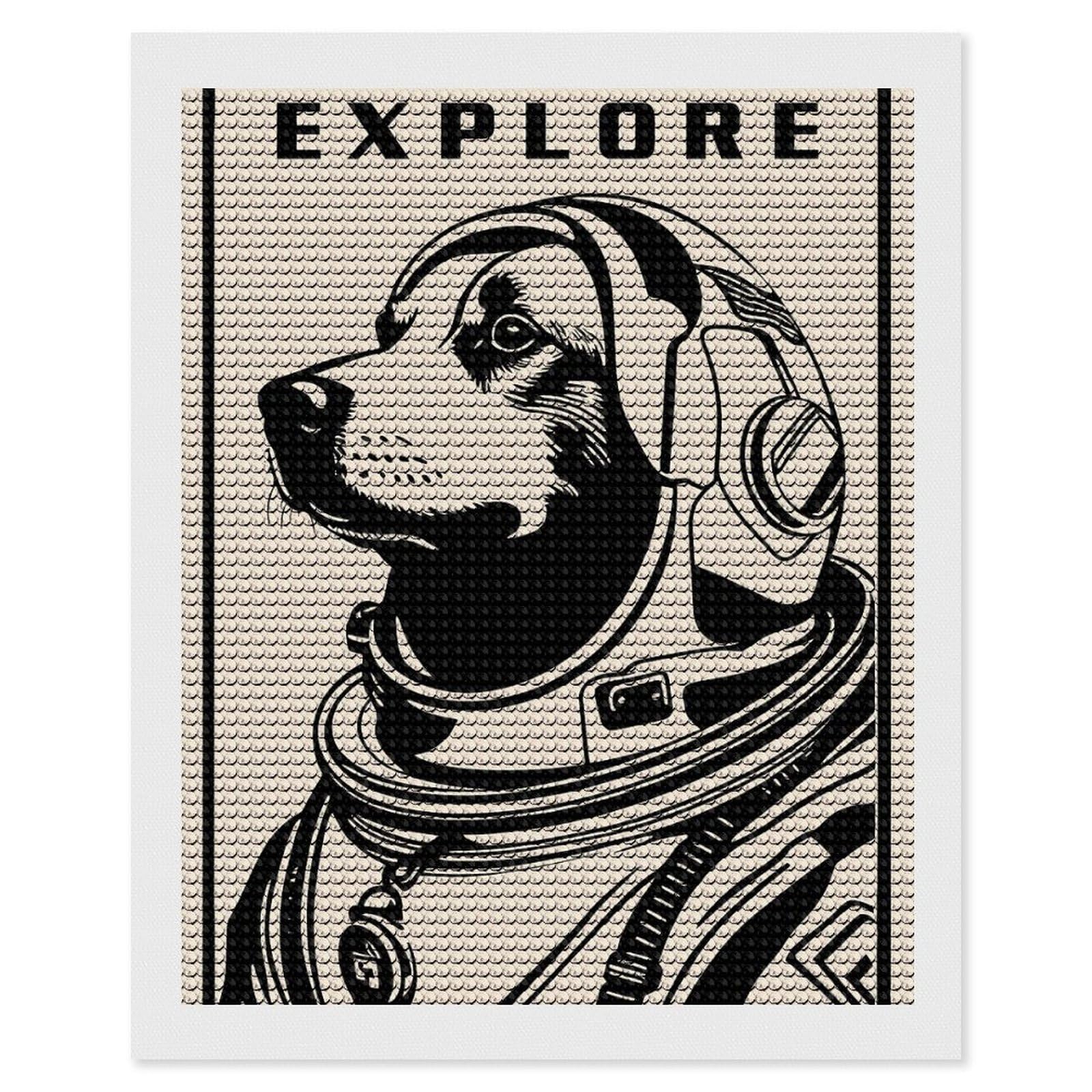Junmoney Laika Explorer Diamond Painting Canvas Set 16"x20", Boho Decor, for Craft Lovers, Easy Handmade Project, Holiday Gift Idea