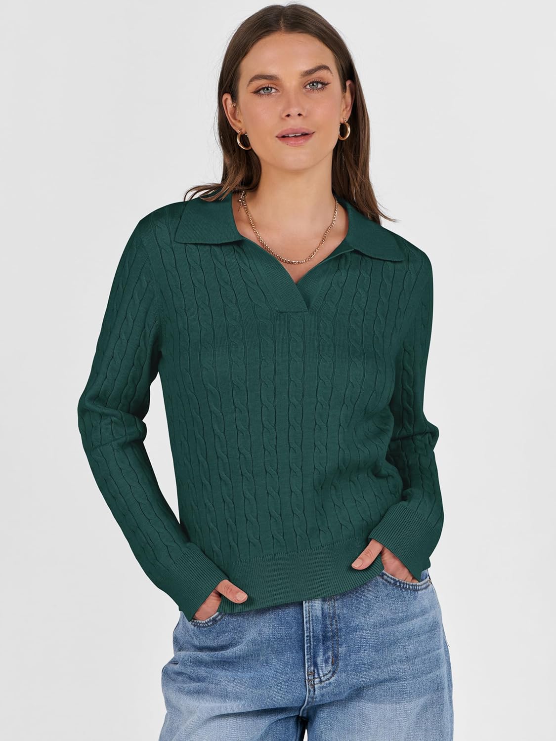 ANRABESS Womens Cable Knit Sweaters Long Sleeve V Neck Sweater Tops Casual Pullover Polo Shirts 2025 Fall Fashion Outfits - Image 3