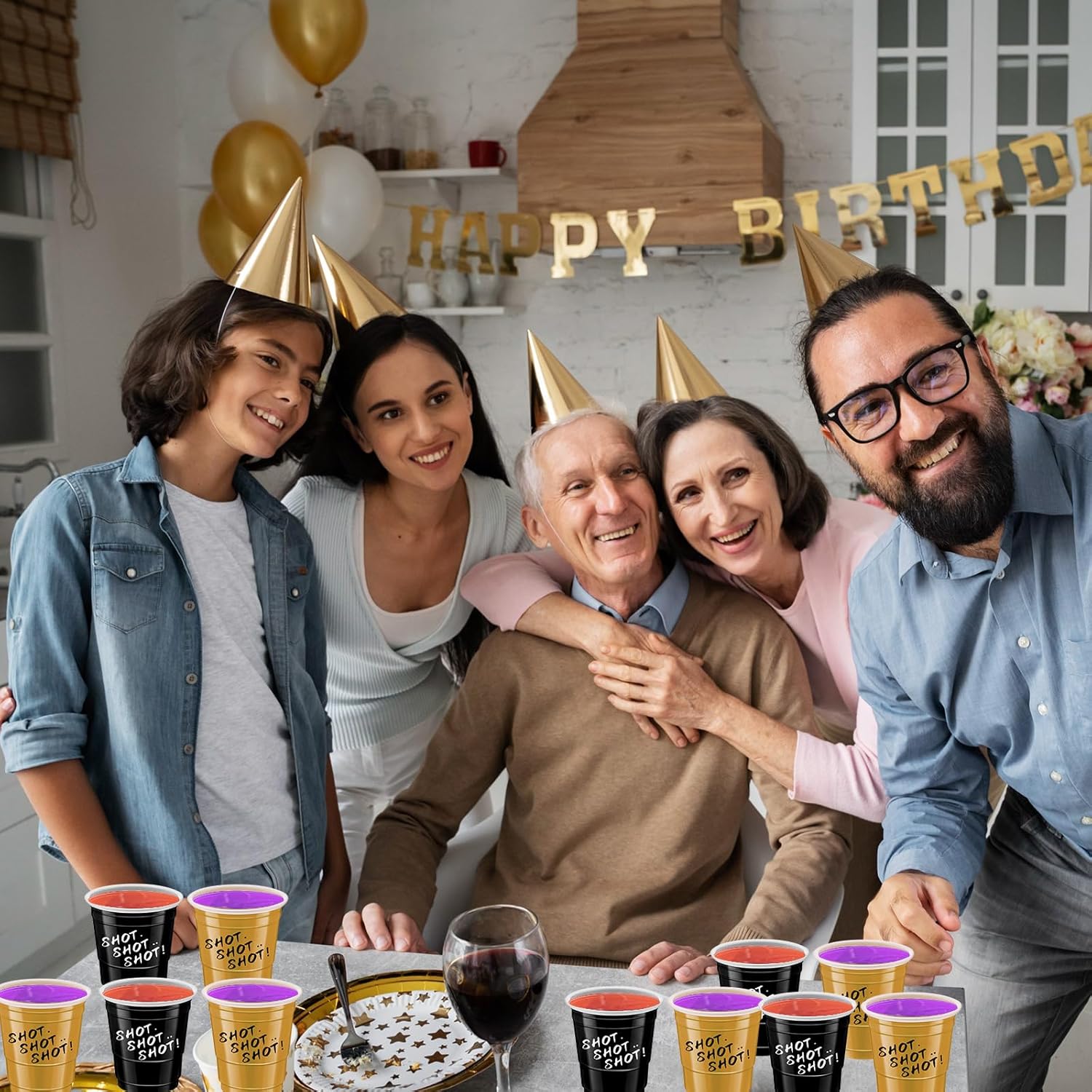 120 pcs Black And Gold Shot Glasses 2 oz Black Gold Plastic Shot Cups Happy New Year shot glasses for drinking Tastings served Snacks Jello Tastings and Samples - Image 3