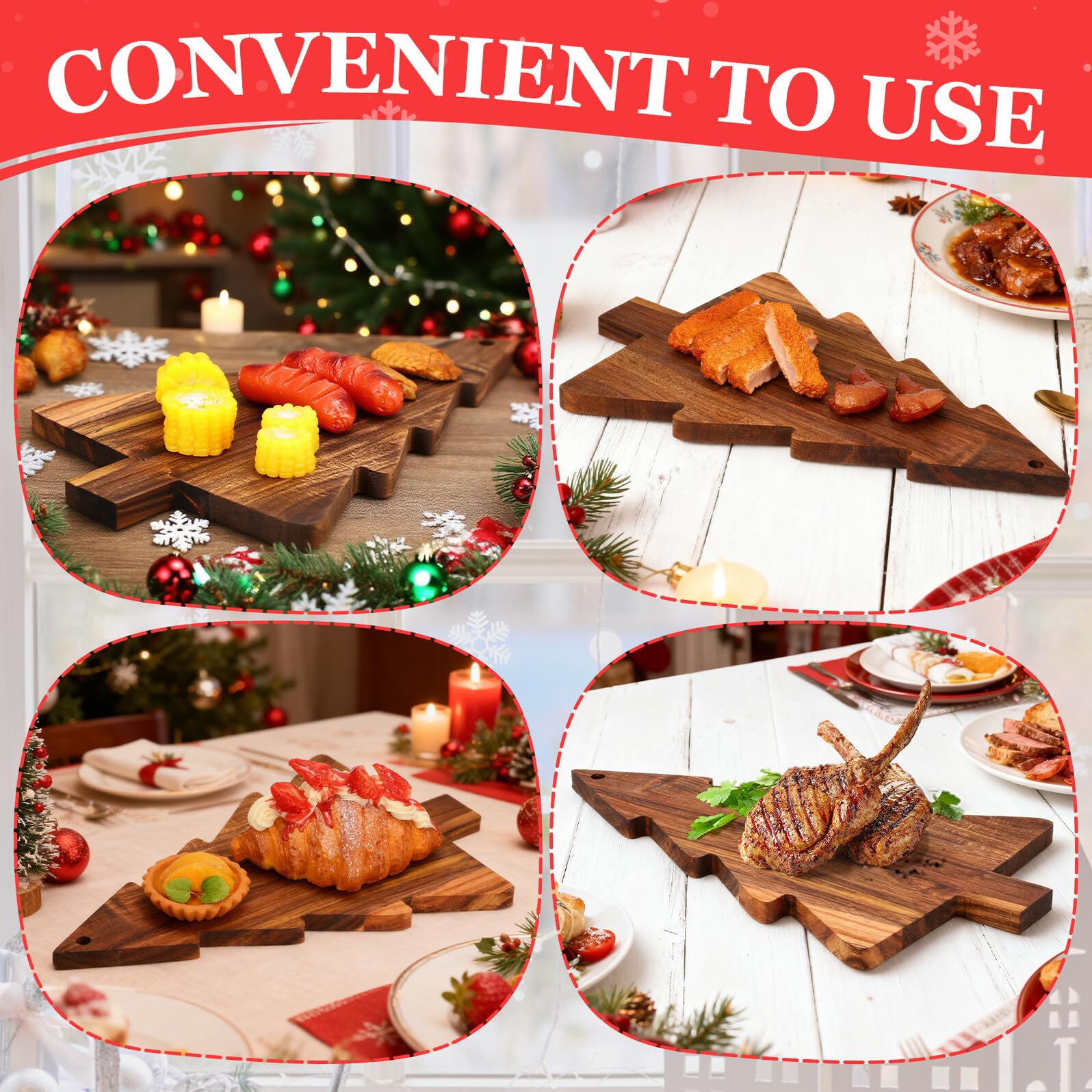 OUNONA Bandeja de Madera Forma de Árbol de Navidad para Cortar Quesos y Servir Aperitivos Fiestas Navideñas
